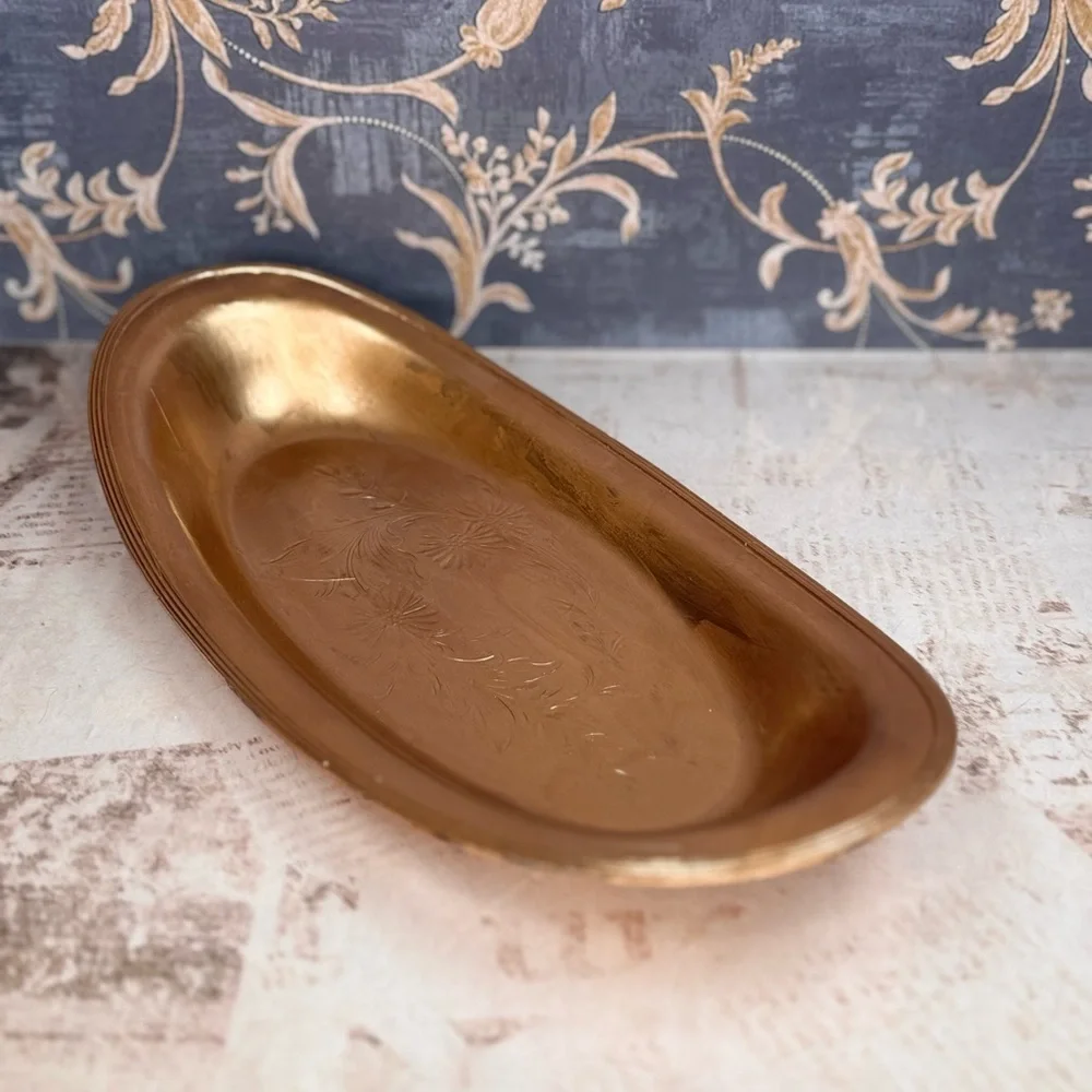 Vintage Rockford Marked Oval Engraved Metal Serving Tray